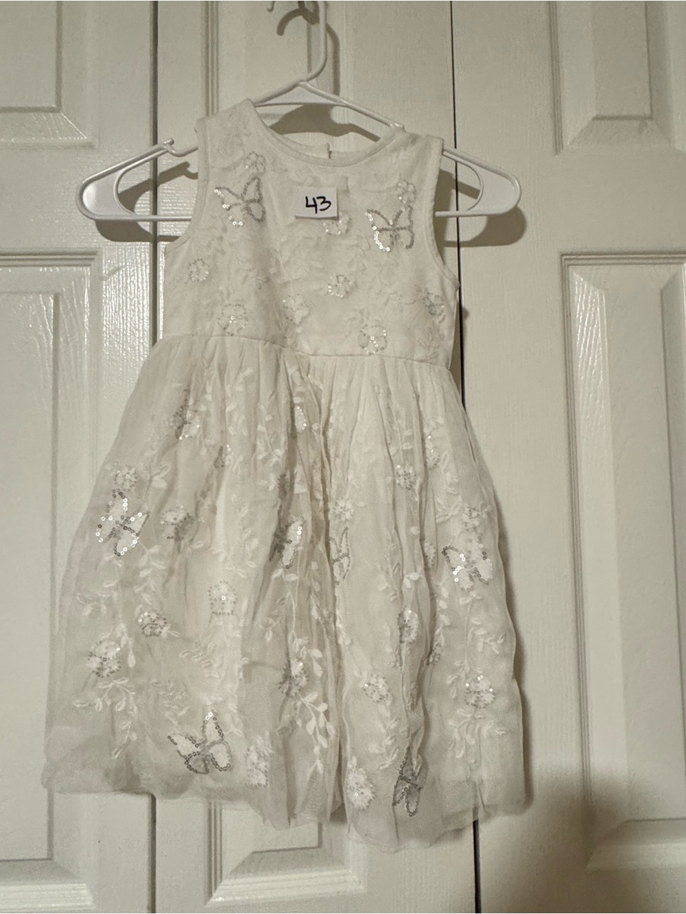 Girls White Sequin Butterfly Embroidered Party Dress